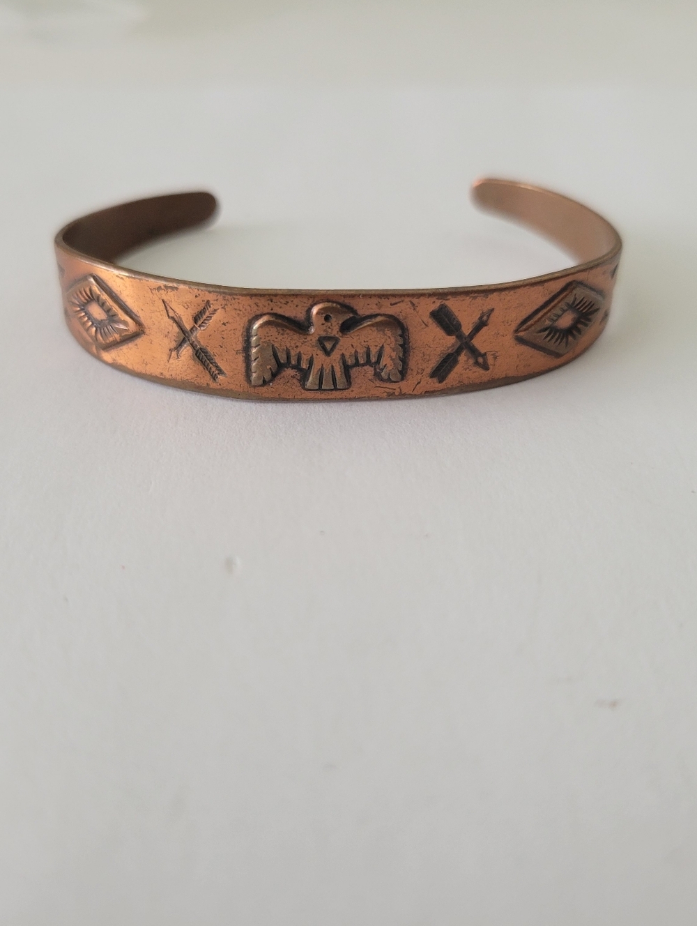 Vintage Bell Trading Post 1960's Solid Copper Thunderbird Cuff Bracelet 6.5"